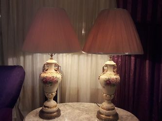 1960 Lamps ivory porcelain w floral & gold