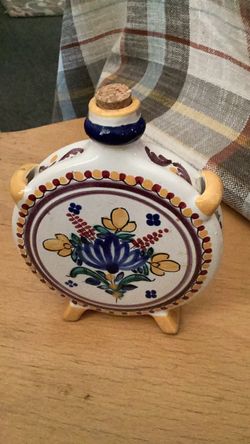 Hand-Painted Ceramic Flask with Cork Stopper