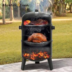 Vertical 16 in. Steel Charcoal Smoker, Heavy-Duty Round BBQ Grill for Outdoor Cooking in Black F-16