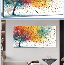 Colorful Tree of Life Wall Art for Living Room Butterfly Plant Landscape Artwork for Bedroom Office Canvas Prints Ready to Hang 20"x40"