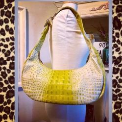 Petusco Embossed Genuine Leather Bag Vintage Yellow Lime Made In Spain Quirky