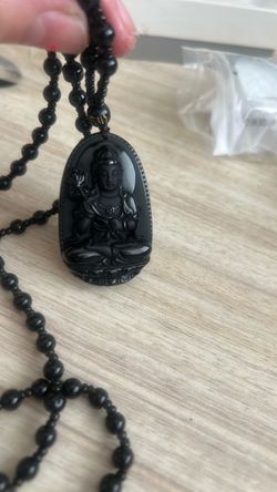 Black Obsidian Guanyin Pendant Beaded Necklace
