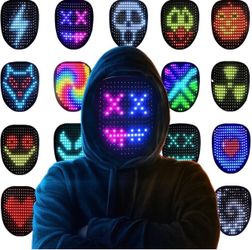 Led Mask Halloween Costume for Kids Adults, Face Transforming Light up Mask with Gesture Sensing, Cool Toys Great Gift for Birthday Costume Party Chri
