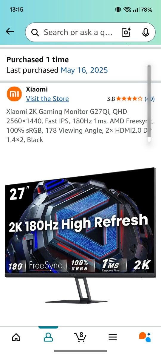 2k 180Hz Xiaomi Monitor - Local & Cash Only