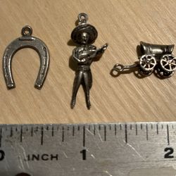 3 Vintage Sterling Silver Western Themed Charms