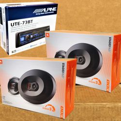 Alpine Single Din Car Stereo Am Fm Radio USB Mp3 Auxiliary Bluetooth JBL 6x9" 3-Way  Coaxial Speaker System 450 Watts Package 🚨 No Credit Needed 🚨 