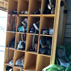 Multi Sectioned Solid Oak Organizer On Wheels 