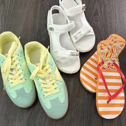 Sneakers, sandals,bathing suit cover up and jewelry Bundle