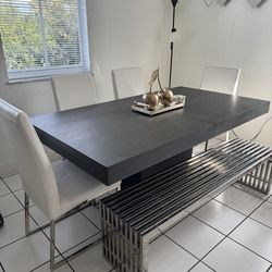 CHAIRS ONLY – TABLE & BENCH NOT INCLUDED Set of 6 Modern White Dining Chairs – Chrome Base