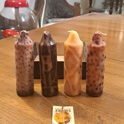 New Leopard Skins Set Of 4 Pillar Wax Candles Hand Made & Painted In South Africa, An Artists Impression Of African Wildlife