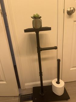 Toilet Paper Holder Stand- Black Wood