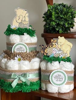 Classic Vintage Pooh baby shower diaper cakes