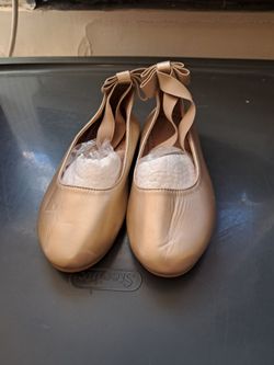 Nude Ballet Flats with Ankle Tie Ribbons
