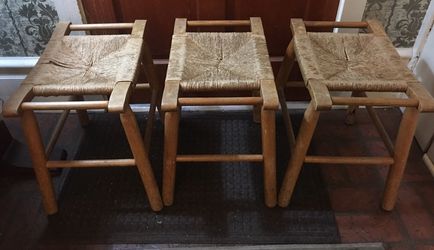 Three Rattan Seat Stools