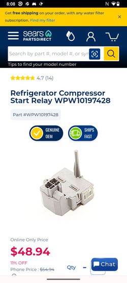 Refrigerator Compressor Start Relay WPW10197428