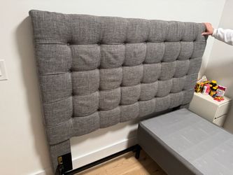 Gray Tufted Upholstered Queen Headboard