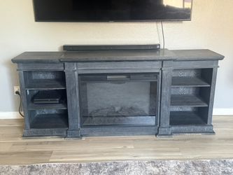 Grey Entertainment Center With Fireplace