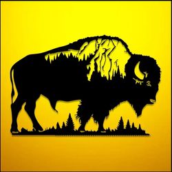 1pc Rustic Wood Bison & Pine Tree Wall Art - Vintage Silhouette Sculpture for Indoor/Outdoor Decor, Ideal for Living Room, Patio, Farmhouse, Garden - 