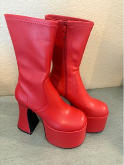 Dolls Kill Red Platform Stretch Boots Women’s Size 6 New in Box