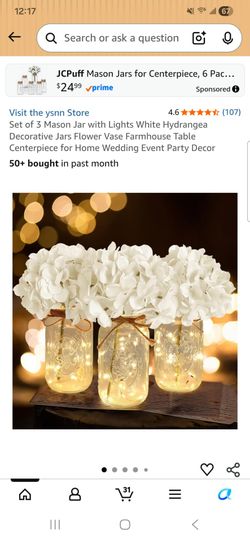 Set of 3 Mason Jar with Lights White Hydrangea Decorative Jars Flower Vase Farmhouse Table Centerpiece for Home Wedding Event Party Decor
BOX LITTLE B