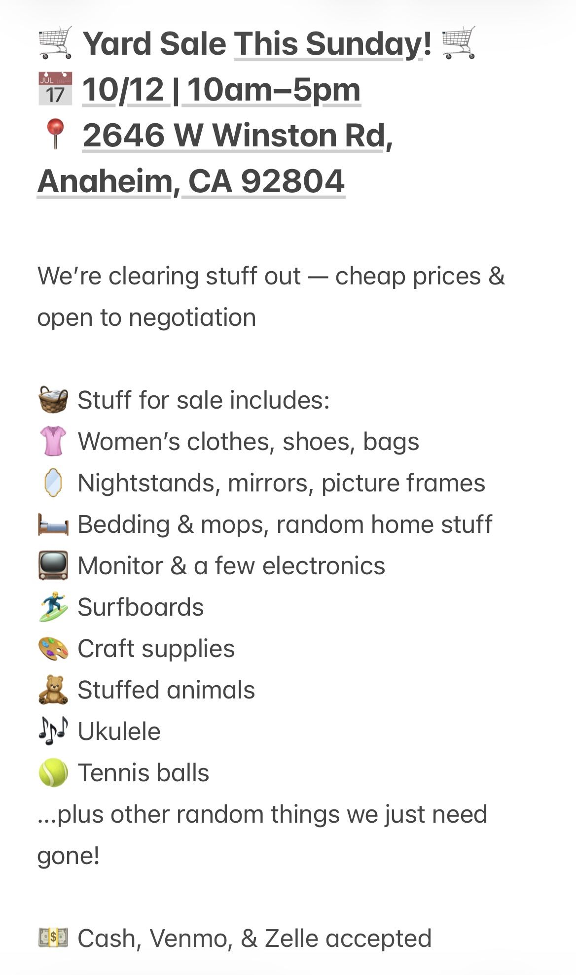 Yard Sale - Sunday 10/12 @ Anaheim