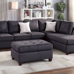 Brand New Dark Grey Sectional Sofa w Ottoman 