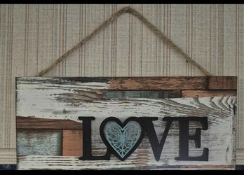 Rustic Plaques Of LOVE (12"x5.5") and wooden block (7.5" x5.5") 