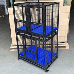$250 (Brand New) Set of (2) stackable dog cage 37x25x64” heavy duty folding kennel w/ plastic tray 