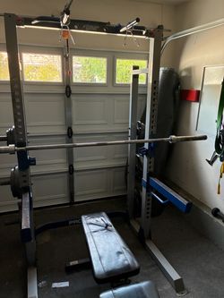 Weight set with bench and rack