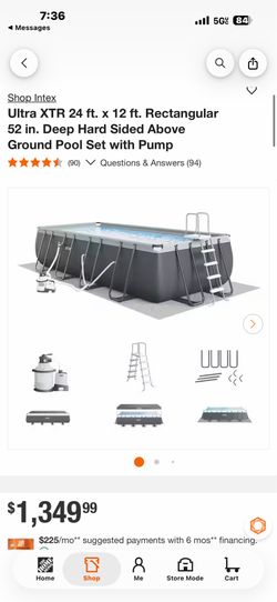 Shop Intex Ultra XTR 24 ft. x 12 ft. Rectangular 52 in. Deep Hard Sided Above Ground Pool Set with Pump