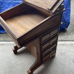 Vintage Pine Flip Top Small Desk With Drawers