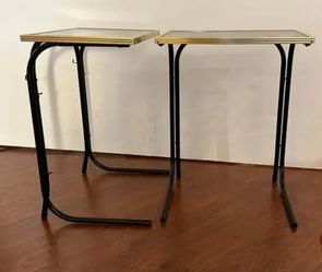 Pair of Vintage Mid Century Modern Folding Side Tables  with Brass-framed Glass Tops  & Black Metal Bases