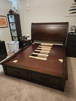 Hudson Queen Sized Bedframe, heavy duty wood with 6 drawers