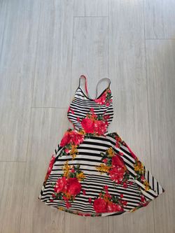 Floral Striped Spaghetti Strap Skater Dress