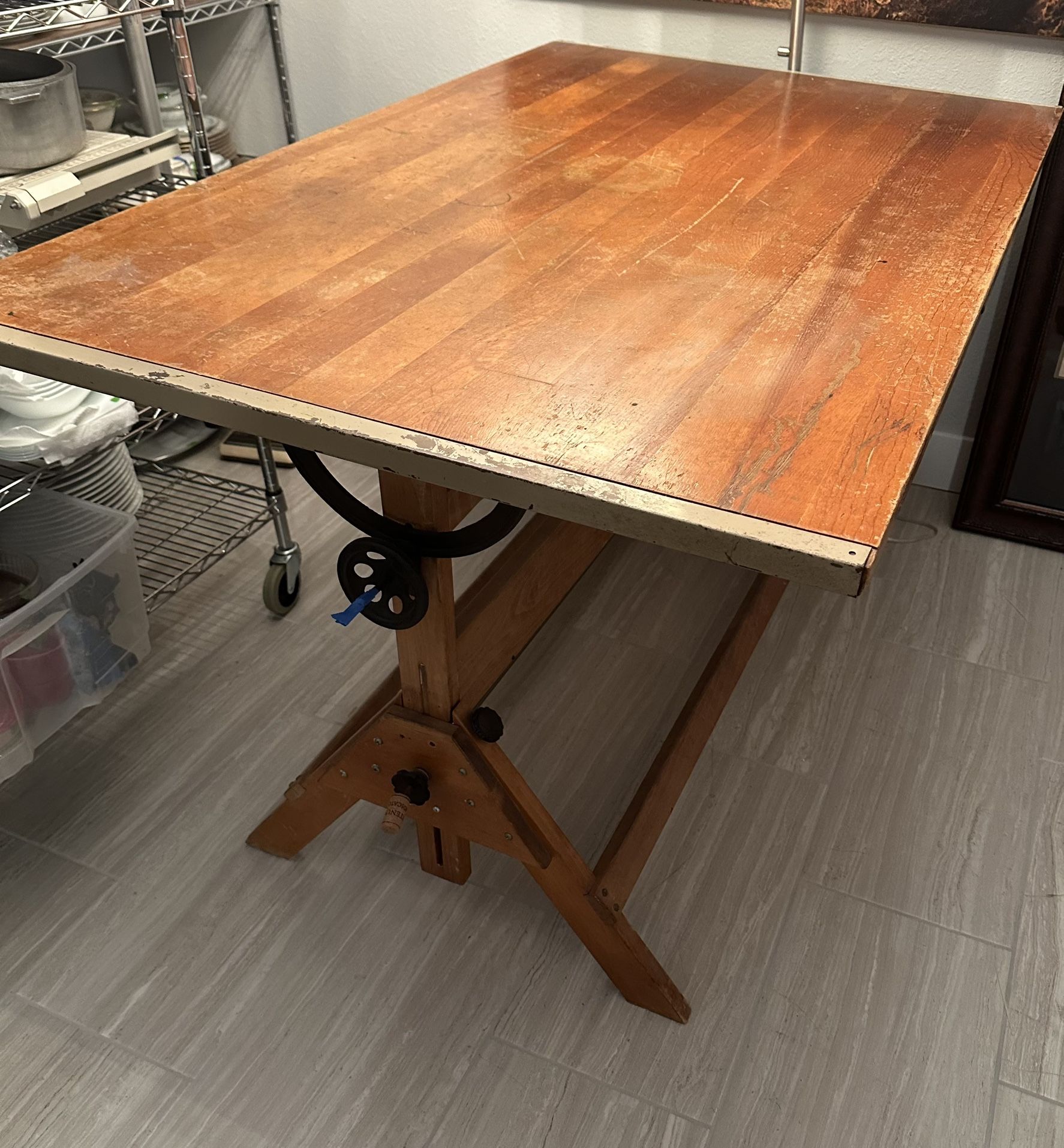 Drafting Work Table Antique, All Original. Works as it should.  Large Format 60”x 38” see below