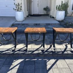 Set of 3 Handcrafted Live-Edge Low Stool