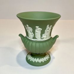 Vintage Wedgwood Teal Jasperware Sage Green/Blue Grecian Vase Urn, England Cupid