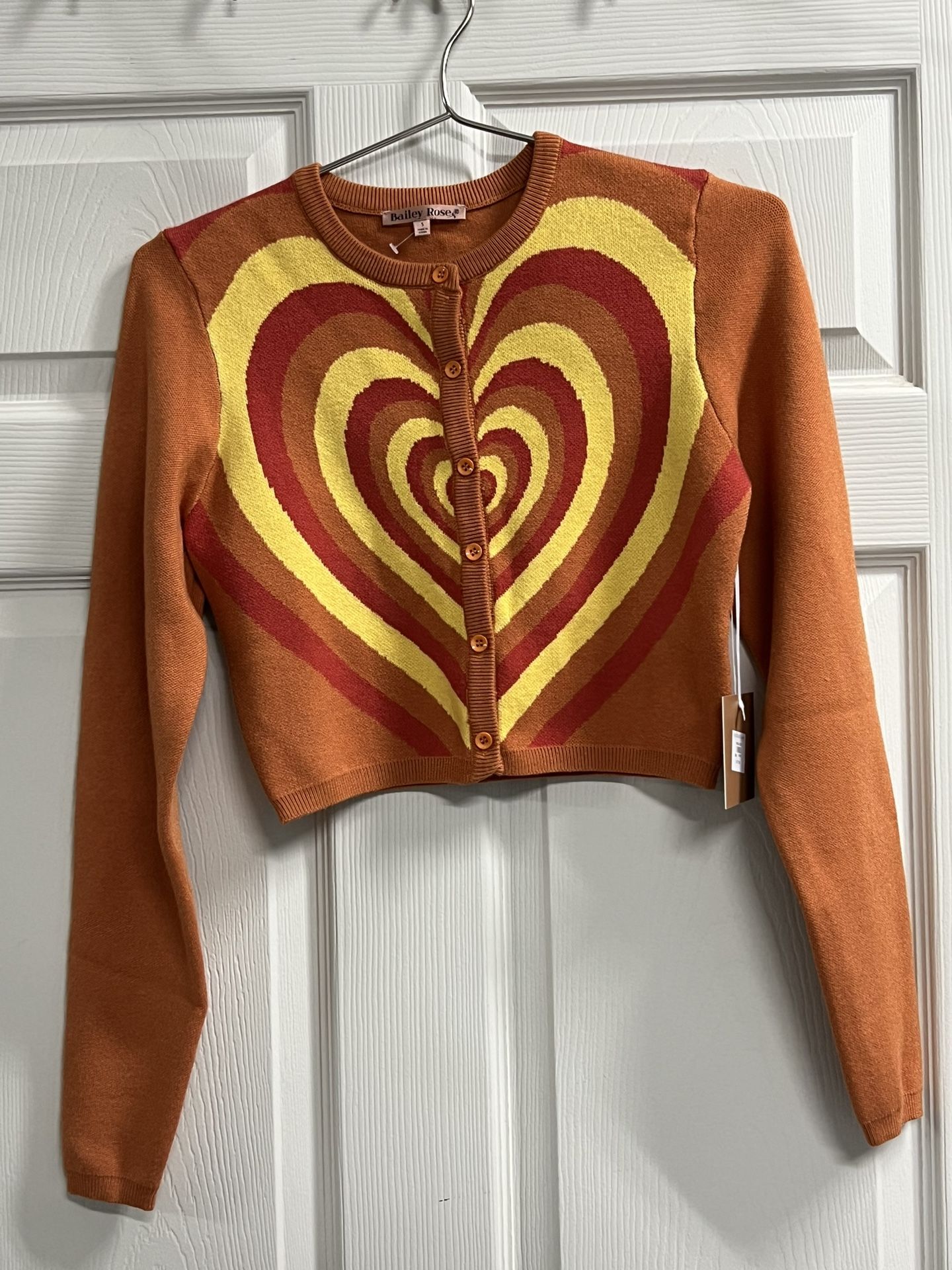 Bailey Rose Orange and Yellow Heart Cardigan Sweater - Size XS - NWT