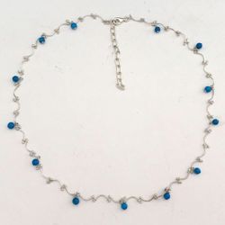 Sterling silver rhodium plated gentle lobster clasp necklace with dangling round turquoise beads