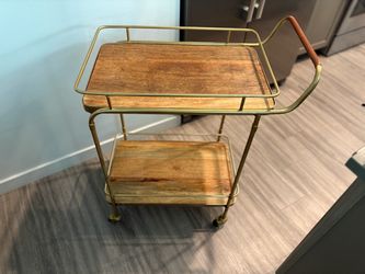 Threshold Gold Metal & Wood Rolling Bar Cart
