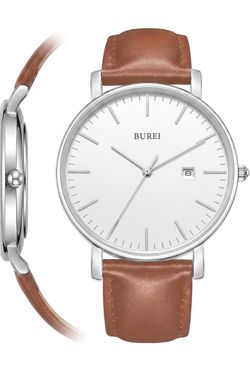 Geneva Platinum Minimalist Watch white face with brown leather band (NO BOX)