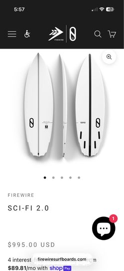 Firewire 5’10 Tomo Sci-Fi 2.0 Slater designs 32L shortboard surfboard