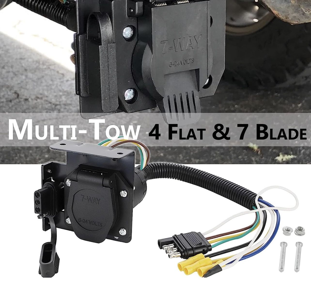 4 Flat to 7 Blade & 4 Flat Multi Tow Trailer Adapter Plug Connector