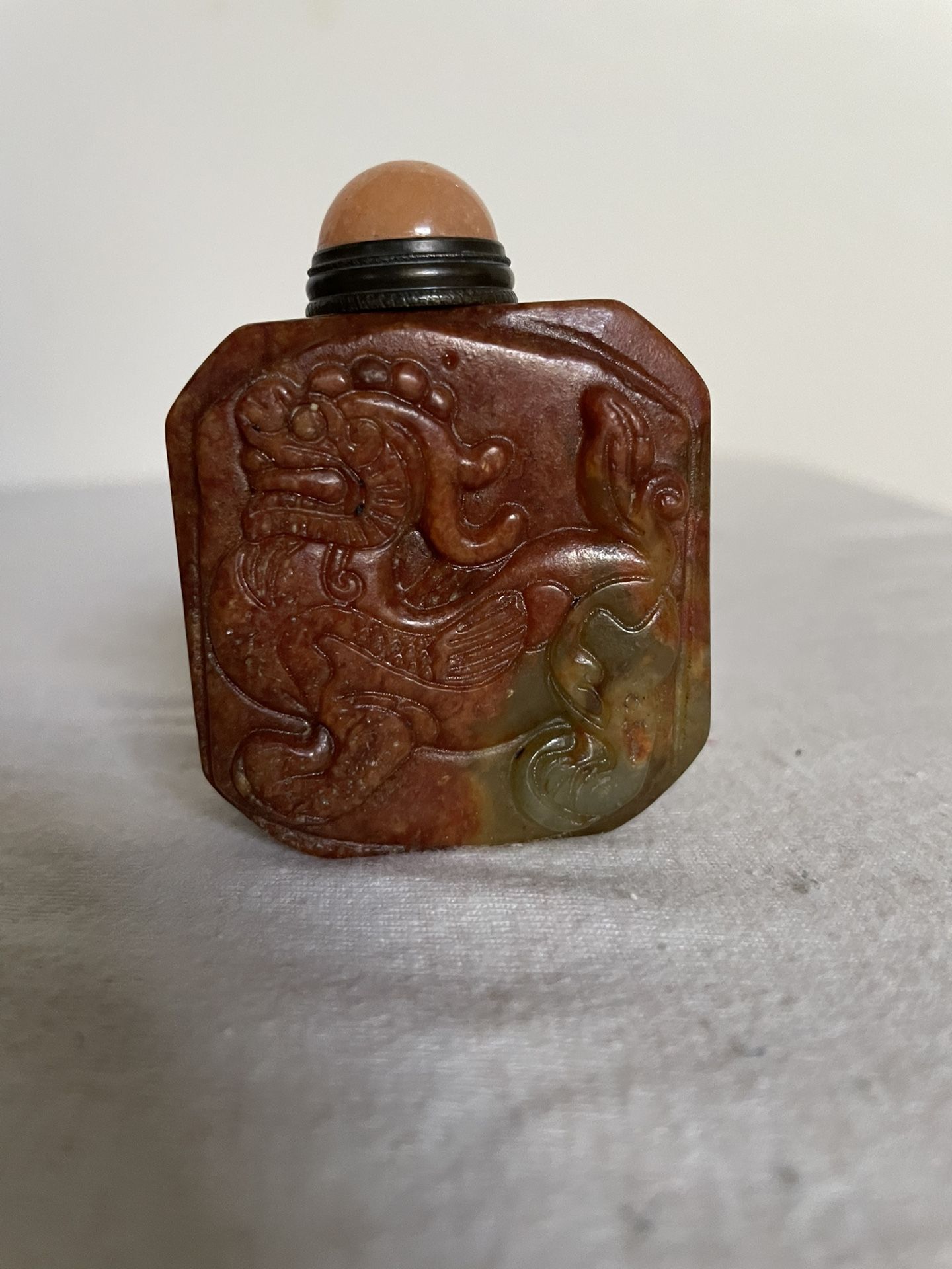 Antique Chinese Jade Lion Beast Carved Snuff Bottle 