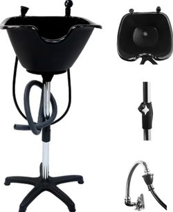 Dompel Portable Shampoo Bowl – Washing Unit & Hair Sink for Salons, Home Care, Seniors & Disabled – Chrome Steel Structure, Adjustable Height, 22L Cap