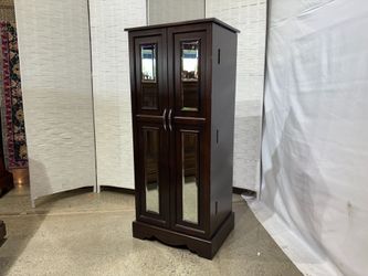 Standing Jewelry Armoire with Mirrored Doors in Espresso