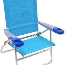 Polyester High Folding Beach Chair with, Cell Phone & Beverage Holder, Bottle Opener, Adjustable Padded Carry Strap, Lightweight Aluminum Frame, 300 l