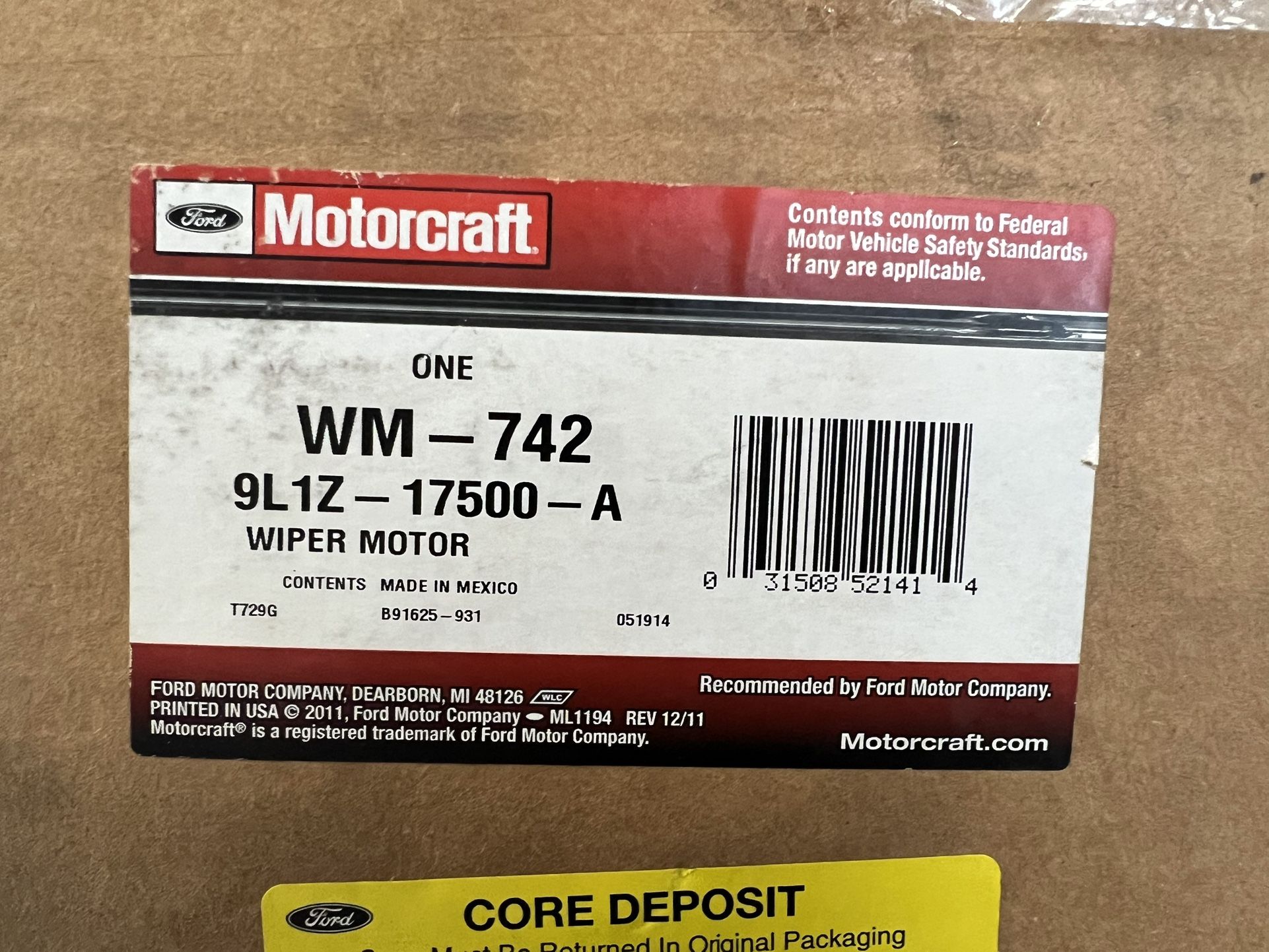 Ford 9L1Z-17500-A Motor Assembly Wiper