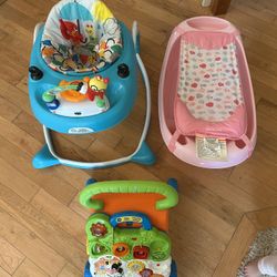 Two baby walkers, one bath All in good condition 