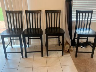 Set of 4 Black Wood Bar Stools